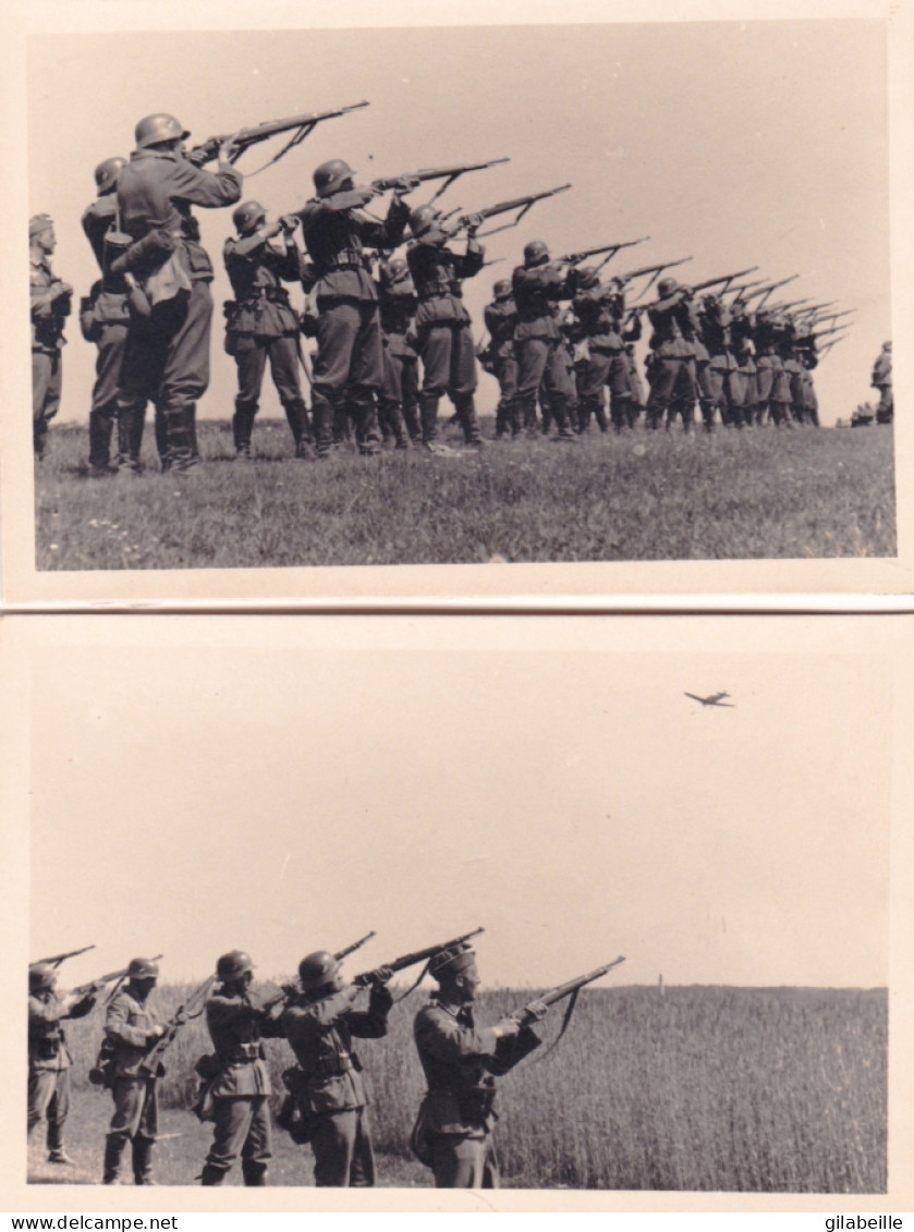  Photo Originale - 1941 - Guerre 1939/45 - Soldats Allemands - Tir En Masse Sur Un Avion Francais - LOT 2 PHOTOS - Krieg, Militär