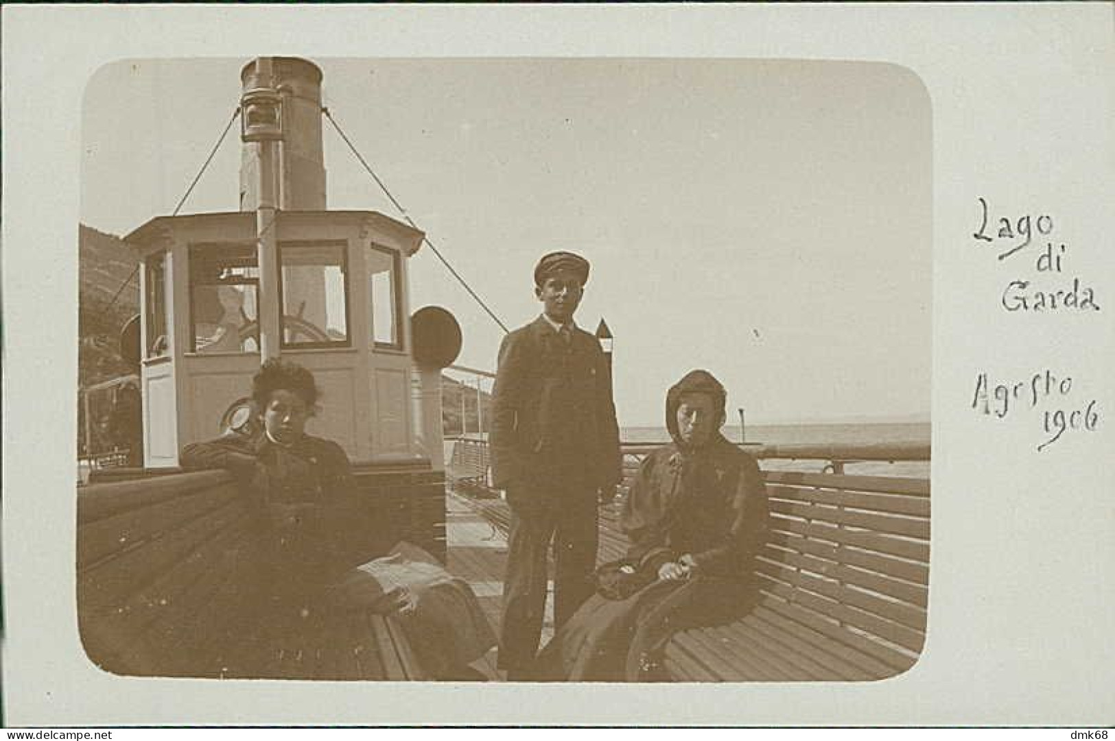 LAGO DI GARDA -  VAPORETTO / NAVIGAZIONE / PASSEGGERI - CARTOLINA FOTOGRAFICA - AGOSTO 1906 (20542) - Trento