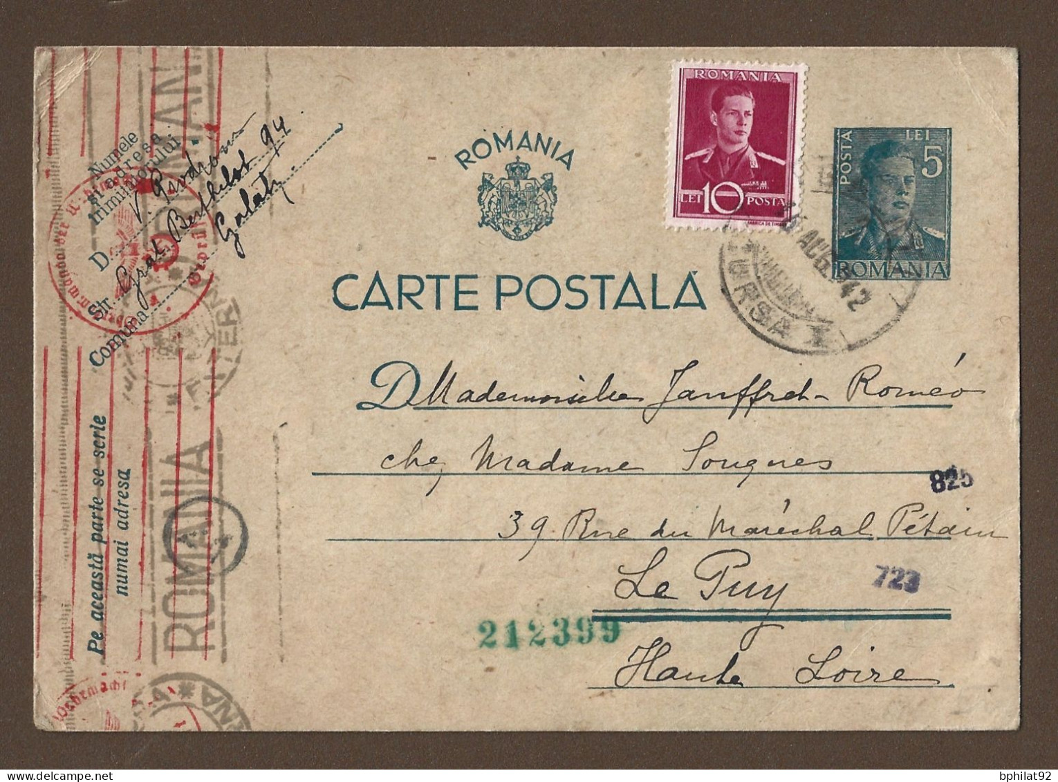 !!! ROUMANIE, ENTIER POSTAL AVEC COMPLÉMENT D'AFFRANCHISSEMENT POUR LA FRANCE DE 1942 AVEC CENSURE ALLEMANDE - Postal Stationery