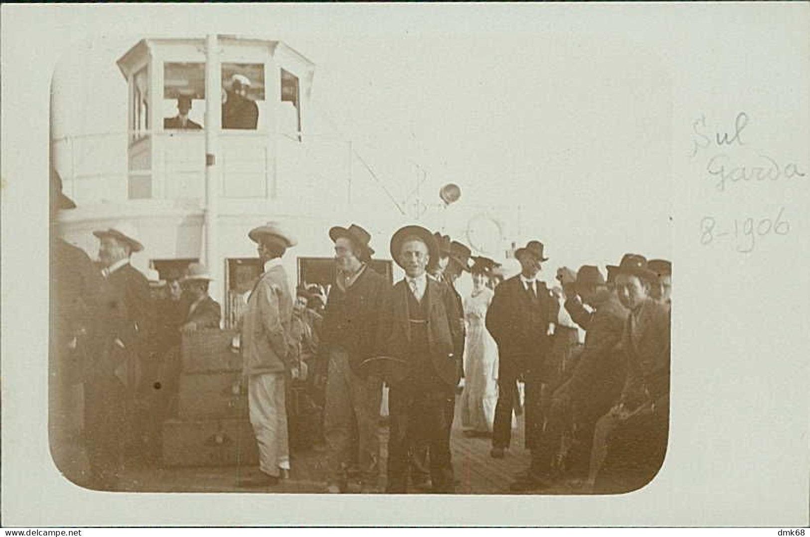 LAGO DI GARDA -  VAPORETTO / NAVIGAZIONE / PASSEGGERI - CARTOLINA FOTOGRAFICA - AGOSTO 1906 (20543) - Trento