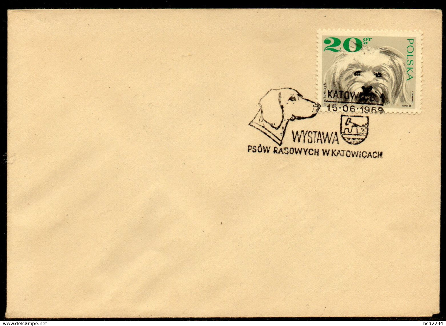 POLAND 1969 PEDIGREE DOG SHOW KATOWICE SPECIAL CANCEL ON COVER POLISH HOUND OGAR POLSKI DOGS - Cani