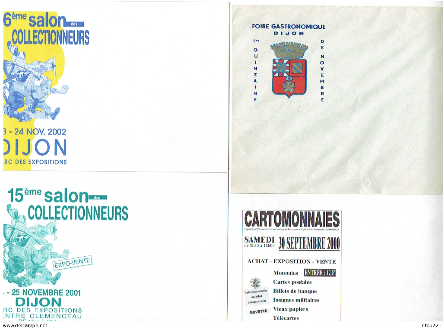 Lot 8 - Enveloppe Illustration - Salon Collections - FOIRE GASTRONOMIQUE  2001- 2003-1999 Cartomonnaies BEAUNE DIJON - Pubblicitari