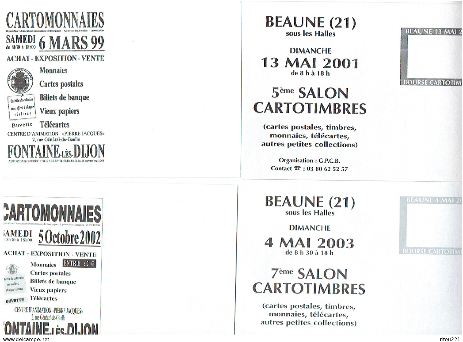 Lot 8 - Enveloppe Illustration - Salon Collections - FOIRE GASTRONOMIQUE  2001- 2003-1999 Cartomonnaies BEAUNE DIJON - Werbung