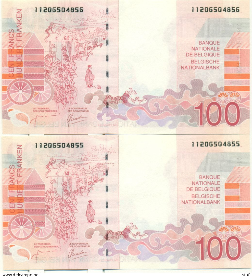 Belgique Belgie : 100 Francs - Ensor - 2 Biljetten Met Opeenvolgend Nummer RRR -  Niet Geplooid !!! Pas Plié !!! - 100 Francs