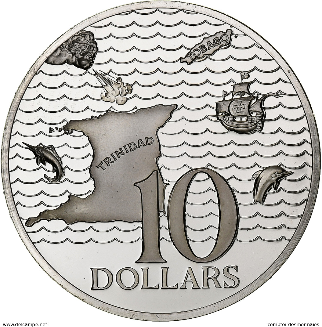 Trinité-et-Tobago, 10 Dollars, 1975, Franklin Mint, Argent, FDC, KM:24a - Trinité & Tobago