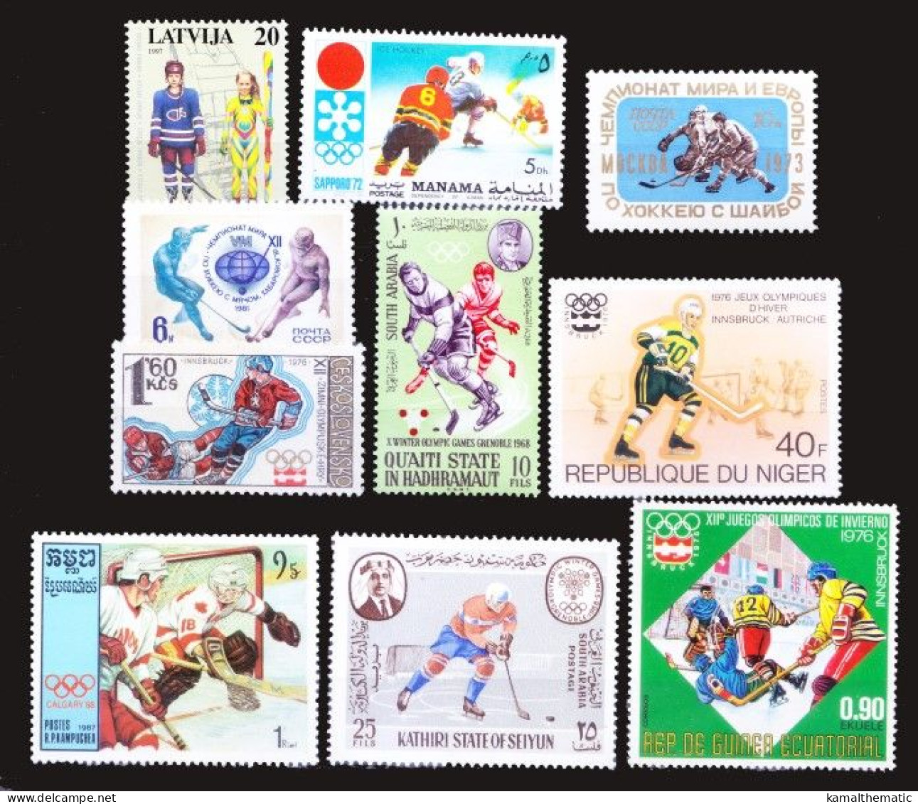 Ice Hockey, Winter Sports MNH Stamps From 10 Different Countries - Eishockey