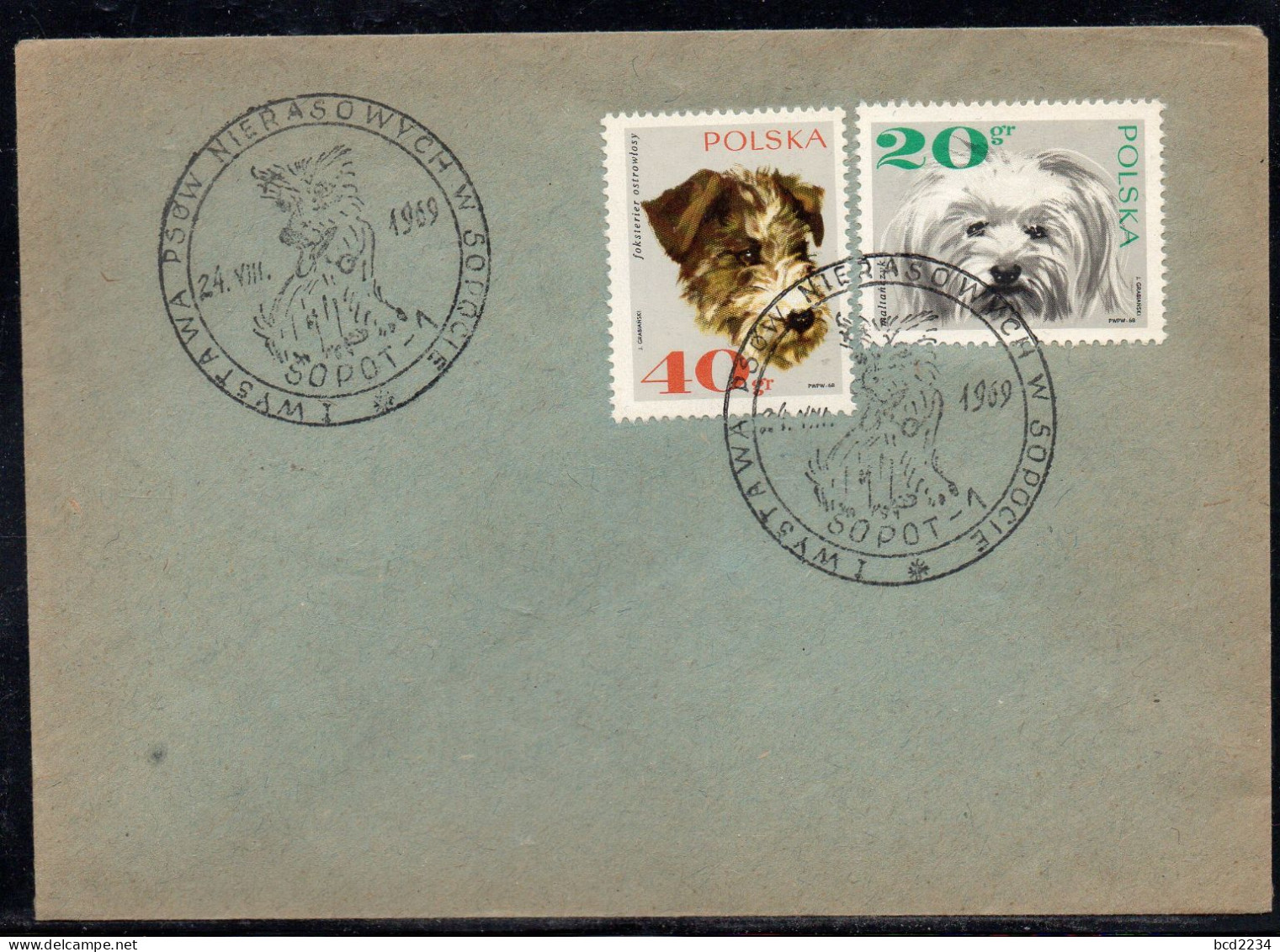 POLAND 1969 I NON-PEDIGREE DOG SHOW SOPOT SPECIAL CANCEL ON COVER DOGS - Chiens