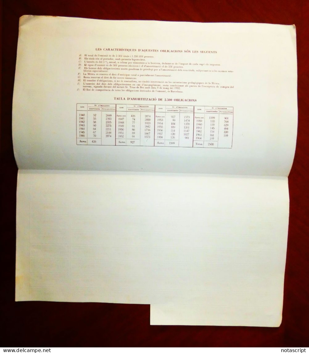 Mútua Escolar Blanquerna, Barcelona, 1934 ,school Bond Certificate - Autres & Non Classés