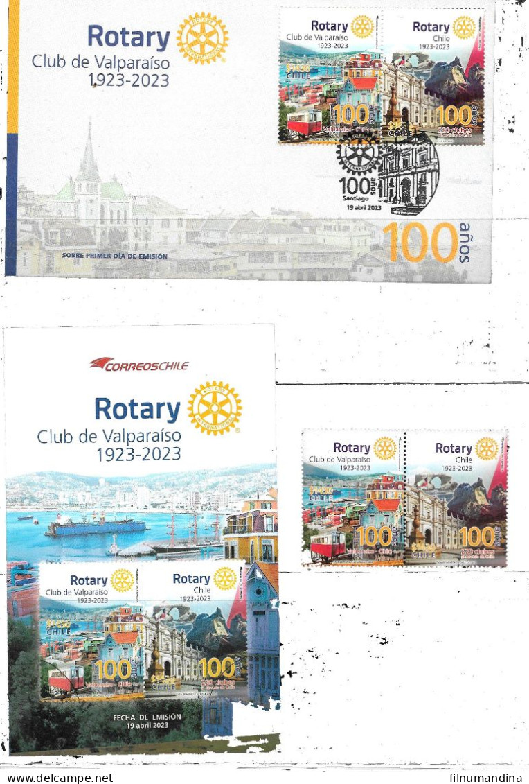 #2639C CHILE 2023 VALPARAISO ROTARY CLUB CENTENARY COMBO MNH SET+FDC+POST OFFICIAL BROCHURE - Rotary, Lions Club