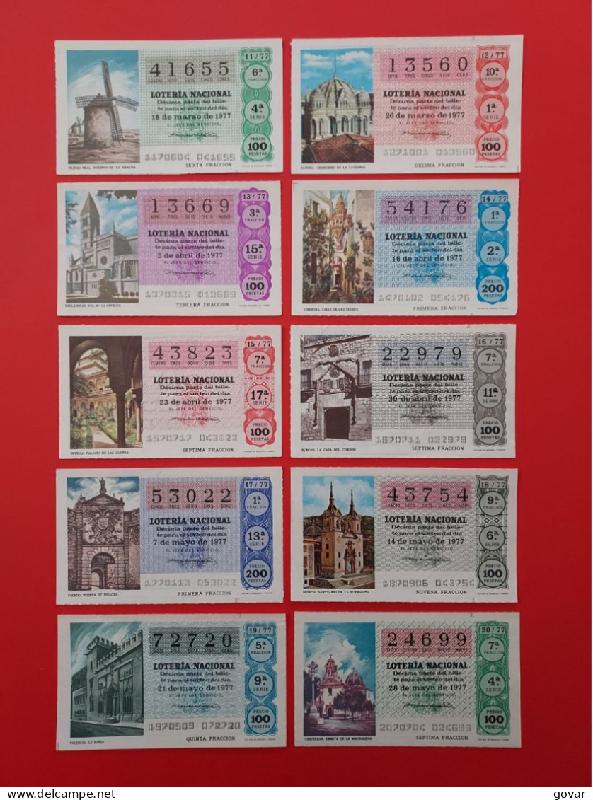 AÑO 1977 COMPLETO LOTERÍA NACIONAL ESPAÑA, SÁBADOS, TODOS LOS DECIMOS DEL AÑO - Lottery Tickets