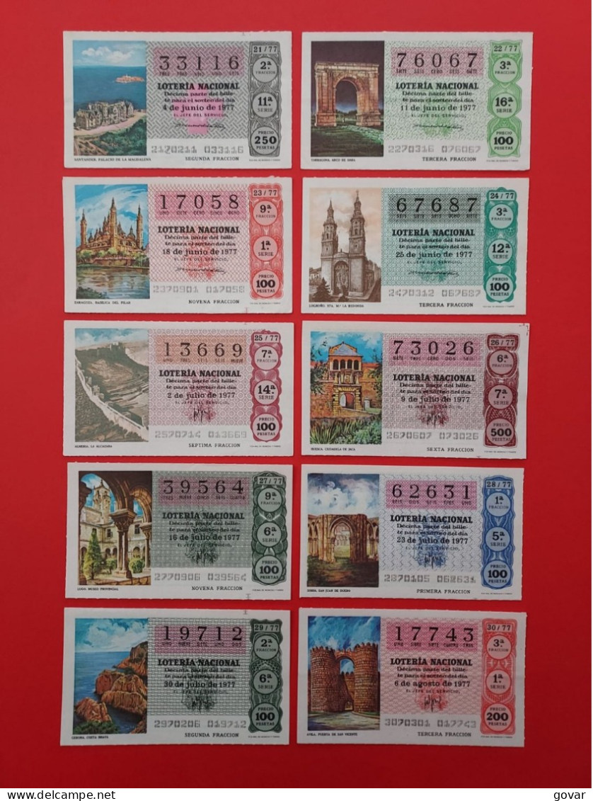 AÑO 1977 COMPLETO LOTERÍA NACIONAL ESPAÑA, SÁBADOS, TODOS LOS DECIMOS DEL AÑO - Lottery Tickets