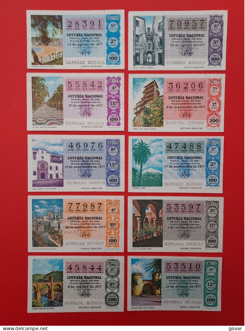 AÑO 1977 COMPLETO LOTERÍA NACIONAL ESPAÑA, SÁBADOS, TODOS LOS DECIMOS DEL AÑO - Billets De Loterie