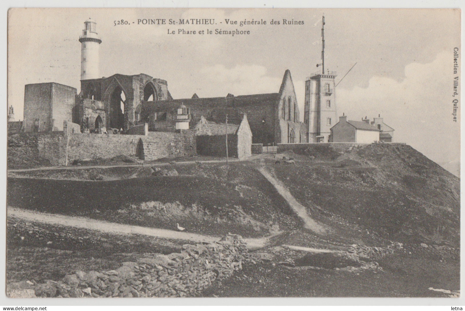 FRANCE Lighthouse Semaphore & Abbey Ruins POINTE ST MATHIEU Postcard 1911 GB Pmk 1/2d Stamp - Plougonvelin