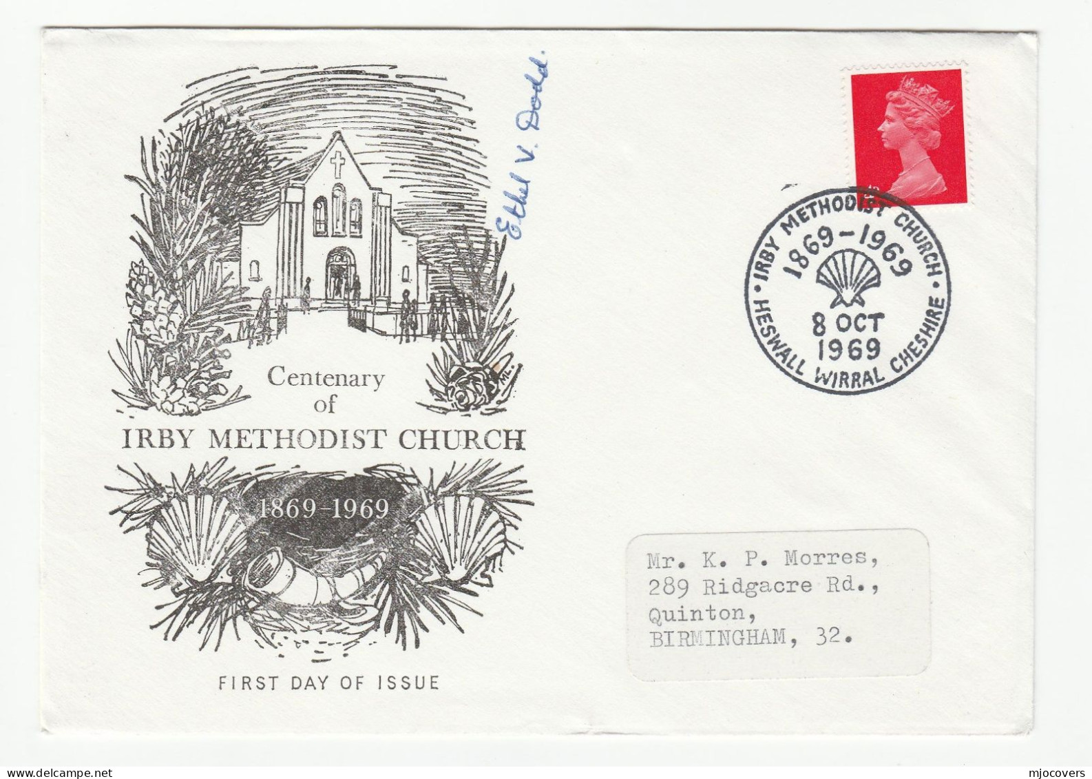 1969 Signed By ETHEL V. DODD Irby METHODIST CHURCH  Centenary Event COVER Gb Stamps Heswell Cheshire Religion - Christentum