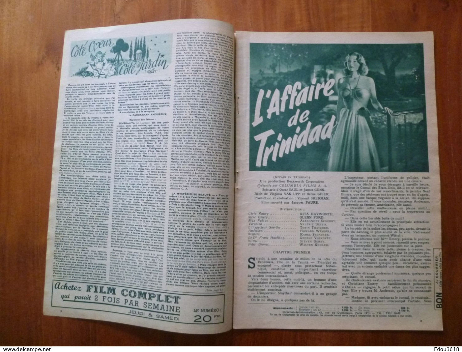Revue Film Complet N° 361 L'affaire De Trinidad Avec Rita Hayworth Glenn Ford Valérie Bettis 1953 Constance Smith - Cinéma