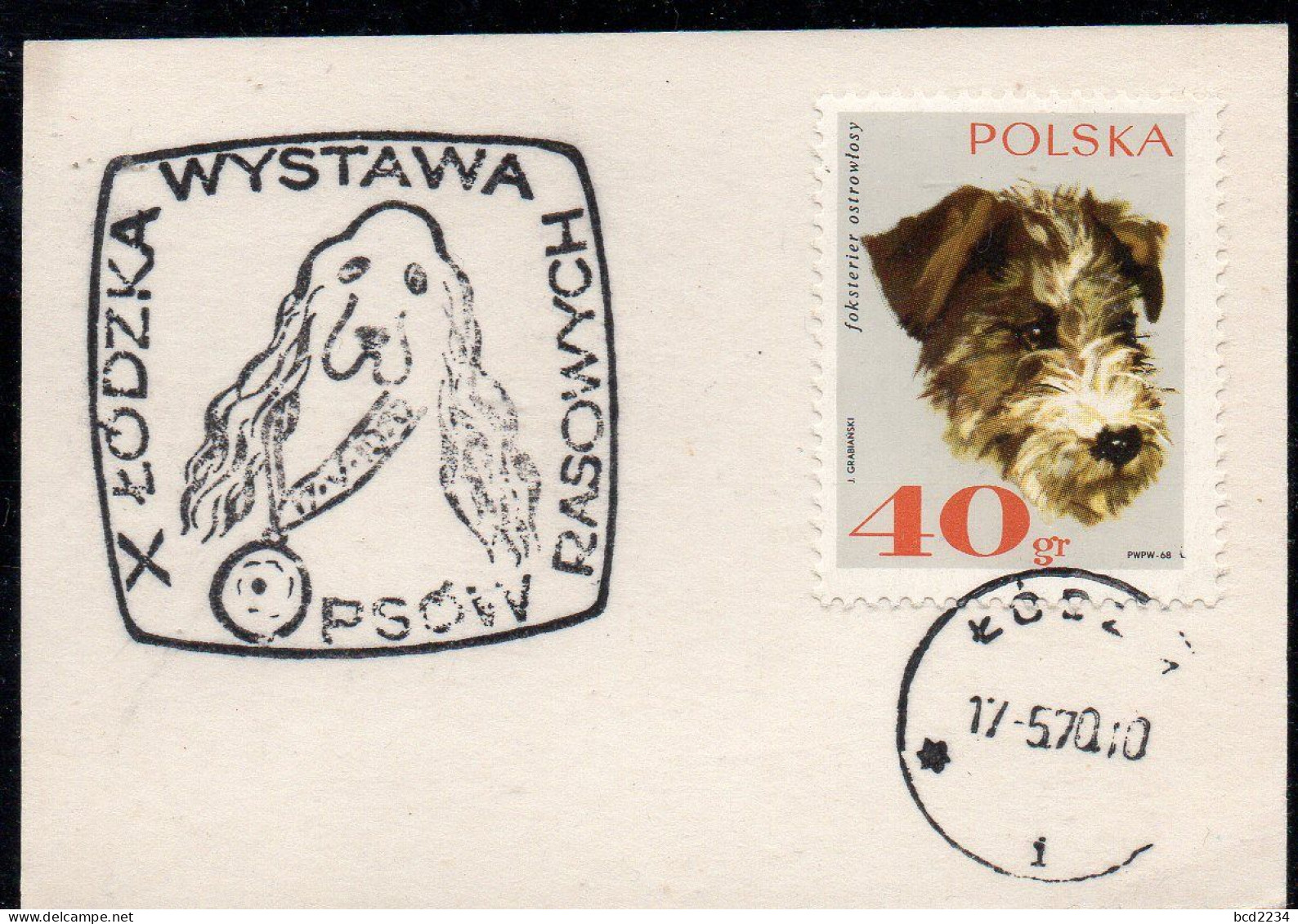 POLAND 1970 X PEDIGREE DOG SHOW IN LODZ SPECIAL CANCEL ON CARD POLISH DOGS SPANIEL - Chiens