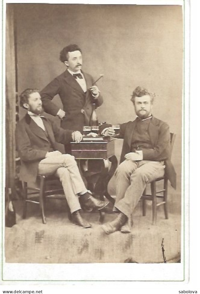 11*16,5 3 Hommes Buvant Un Verre De Bière. Photo Antérieure à 1900 - Ohne Zuordnung
