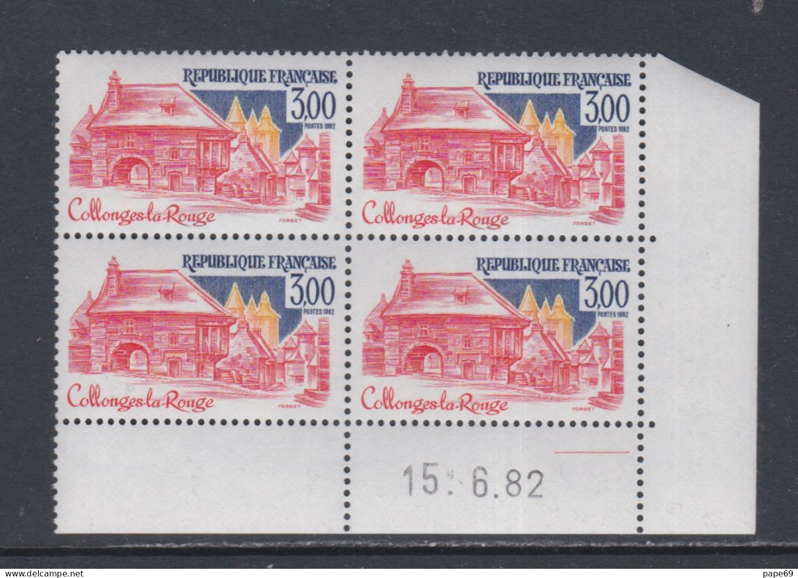 France  N° 2196 XX Sites : Collonges-la-Rouge En Bloc De 4 Coin Daté Du  15 . 6 . 82 ; 1 Trait Sans Charnière, TB - 1980-1989