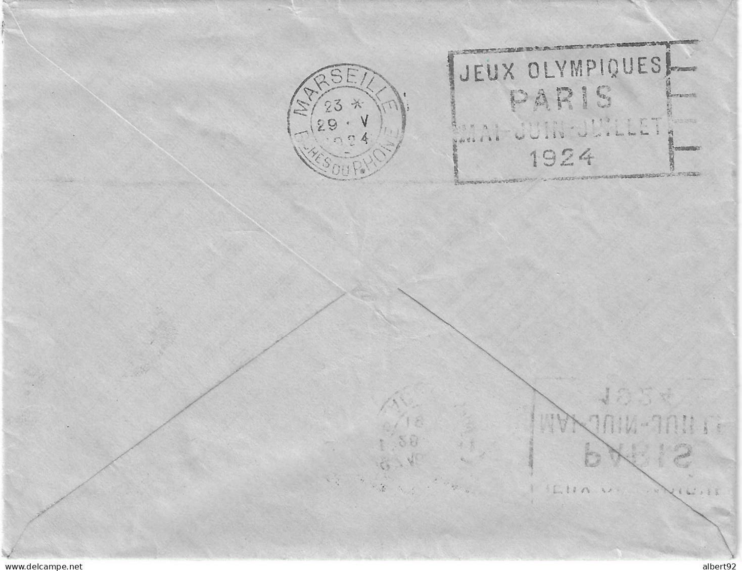 1924 Jeux Olympiques De Paris: Lettre Combinaison De 2 Flammes Olympiques: Départ Pl. Chopin, Marseille Arrivée Au Verso - Ete 1924: Paris