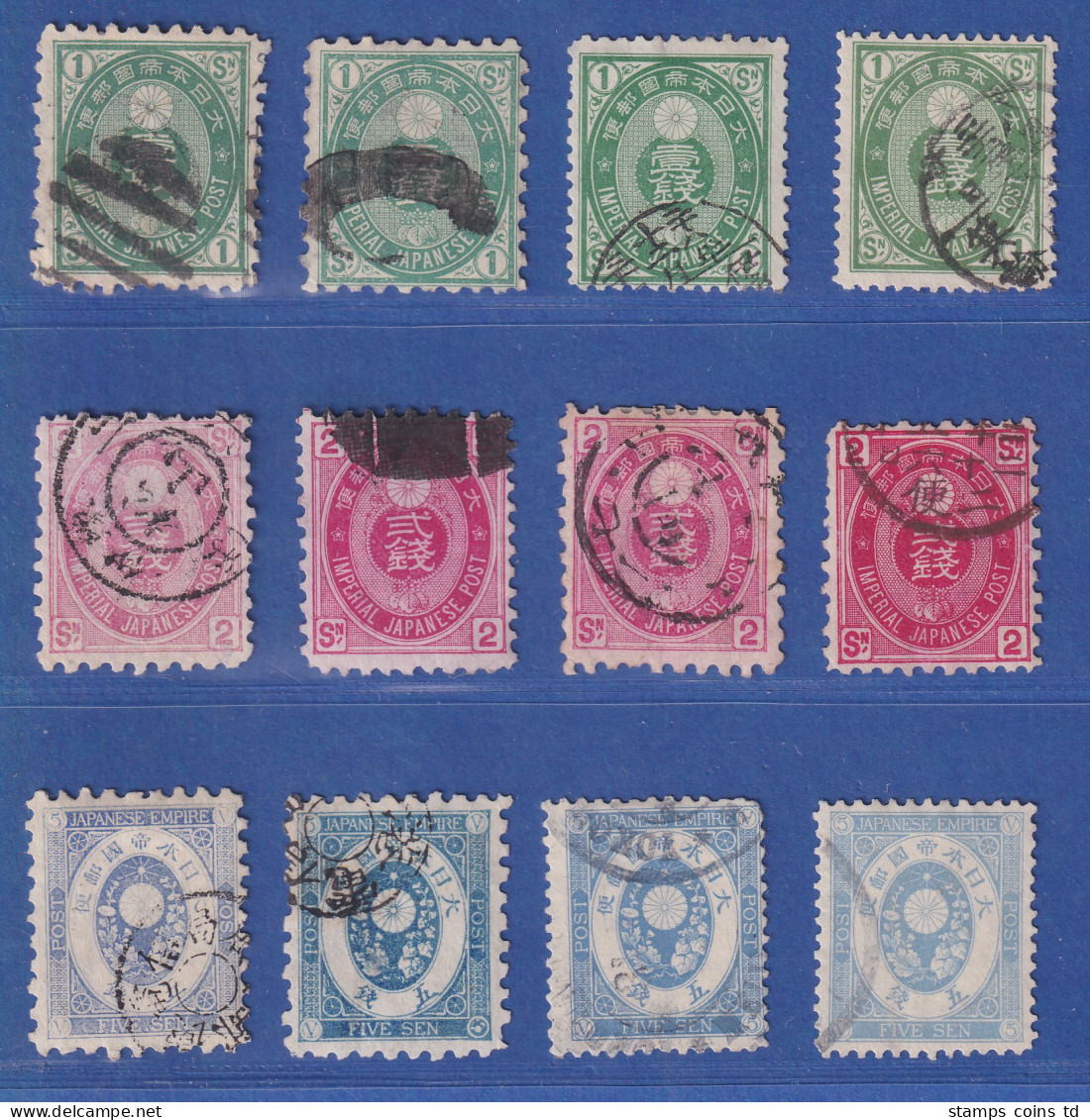 Japan 1883 Freimarken Koban UPU-Farben Mi.-Nr. 57-59 Lot 12 Werte Gestempelt  - Other & Unclassified