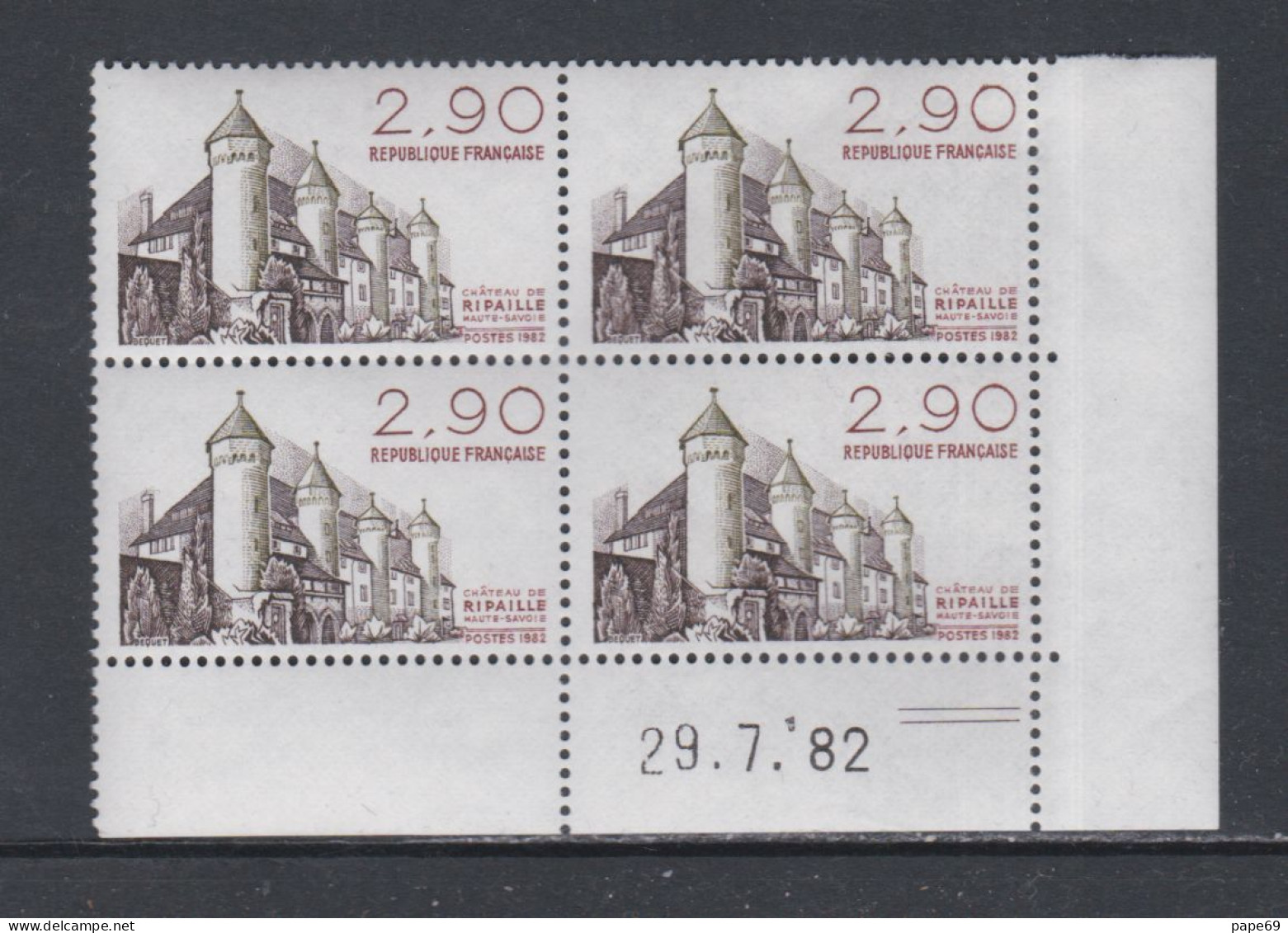 France  N° 2232 XX Sites : Château De Ripaille En Bloc De 4 Coin Daté Du  29 . 7 . 82 ; 2 Traits Sans Charnière, TB - 1980-1989