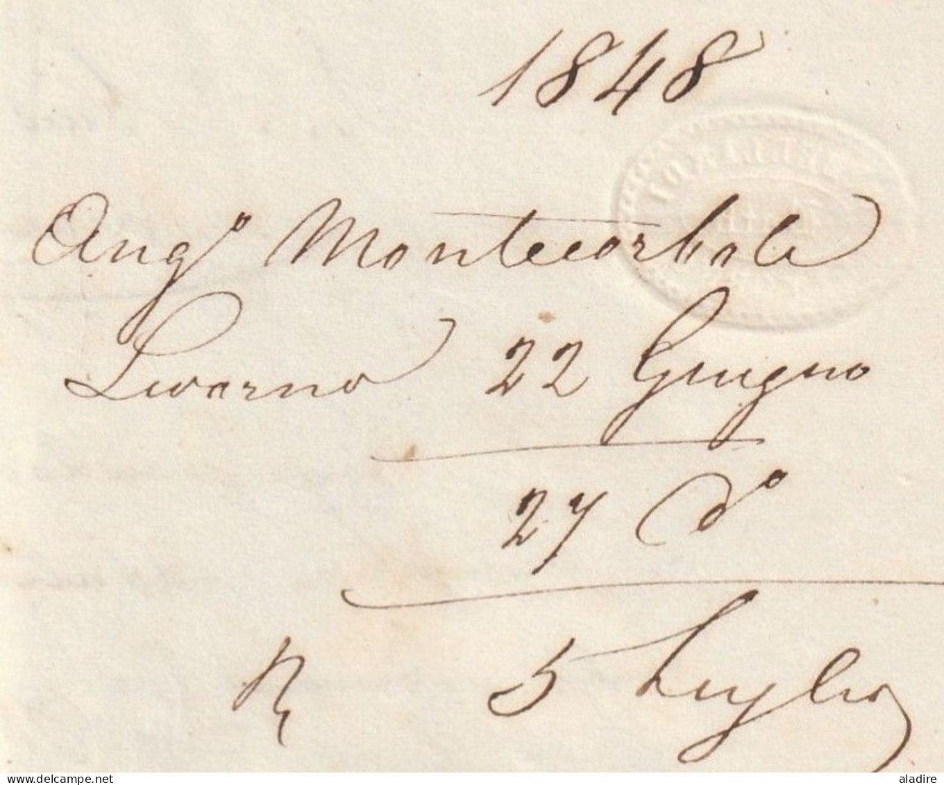 1848 - Lettre Pliée En Italien De LIVORNO Livourne Leghorn, Toscana, Italia Vers MALTA Malte, GB - ...-1850 Voorfilatelie