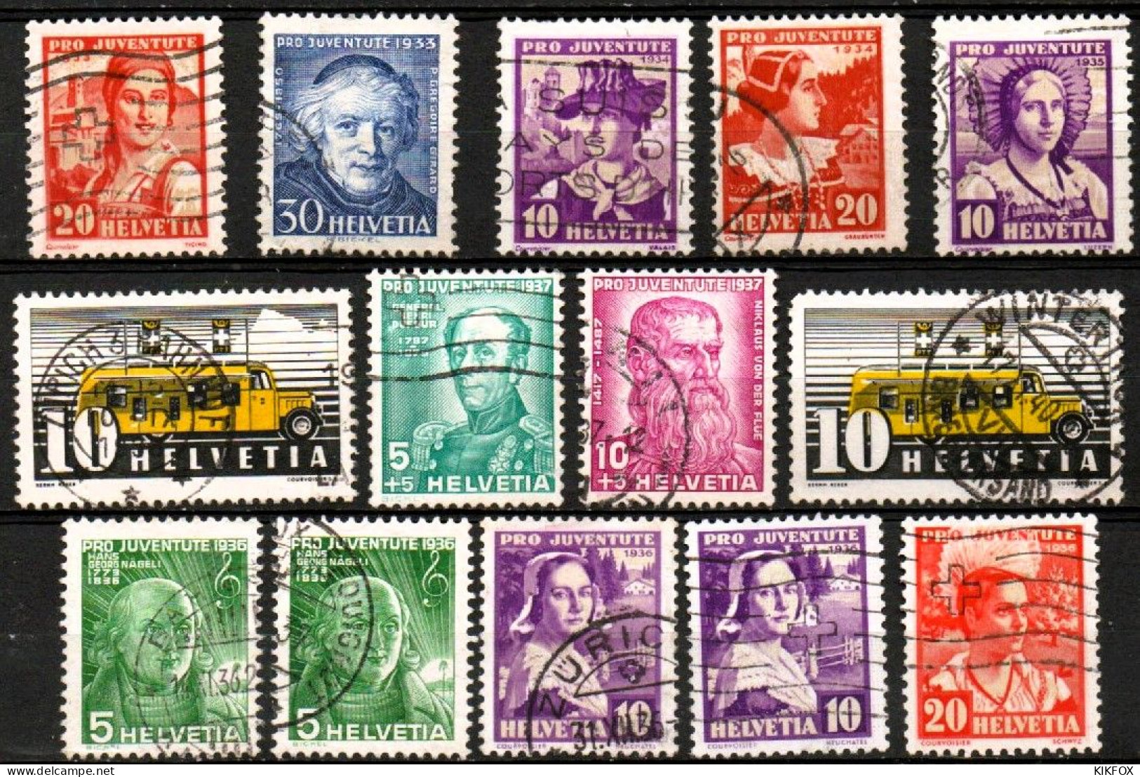 SUISSE ,SCHWEIZ, 1933-1937, LOT MI 268,269,282,283,288,306,307,308,311,314,315, ; GESTEMPELT, OBLITERE. - Used Stamps