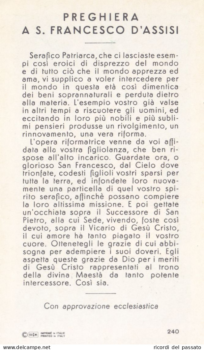 Santino Benedizione Di S.francesco - Serie Gmi C 240 - Imágenes Religiosas