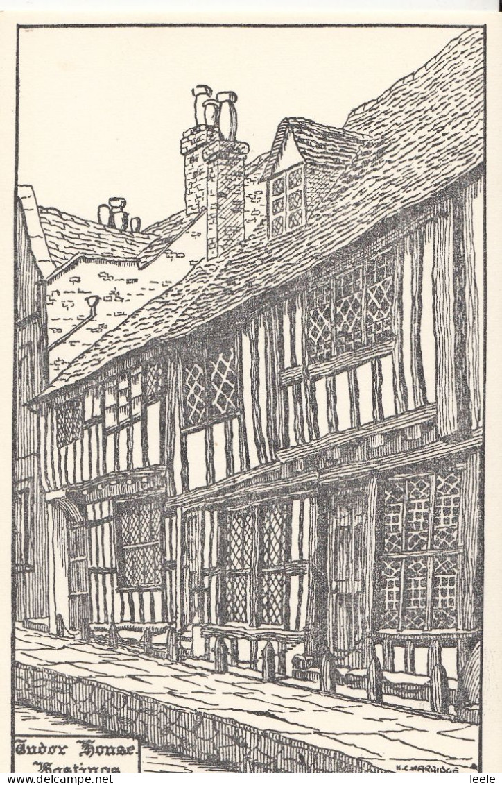 CP30. Vintage Postcard.  Drawing Of A Tudor House. Hastings. Sussex. By Marridge - Hastings