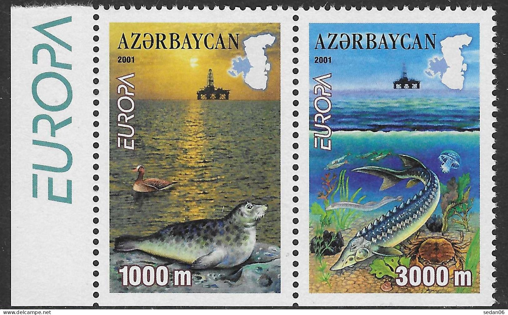 AZERBAIDJAN N°417b/418b** (non Dentelé En Bas) (europa 2001) - COTE 8.00 € - 2001