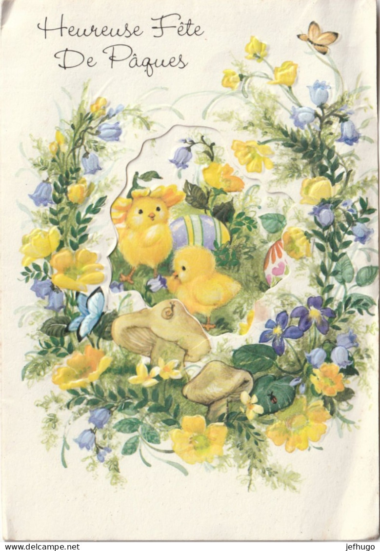 R - CARTE A SYSTEME  . HEUREUSES PAQUES POUSSINS OEUFS POUSSINS FLEURS - Ostern