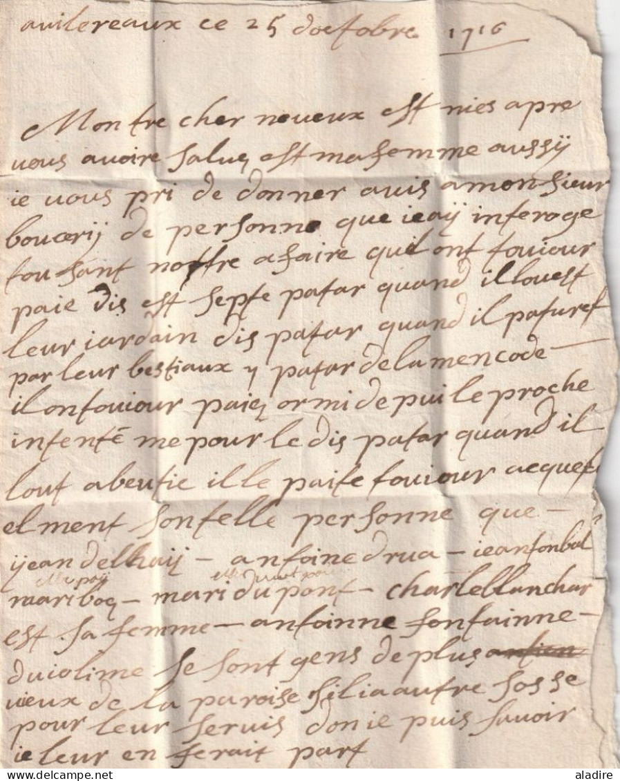 1716 - Jolie Lettre Avec Correspondance Familiale De 2 Pages De Vilereaux VILLEREAU, Nord Vers Valenciennes - 1701-1800: Vorläufer XVIII