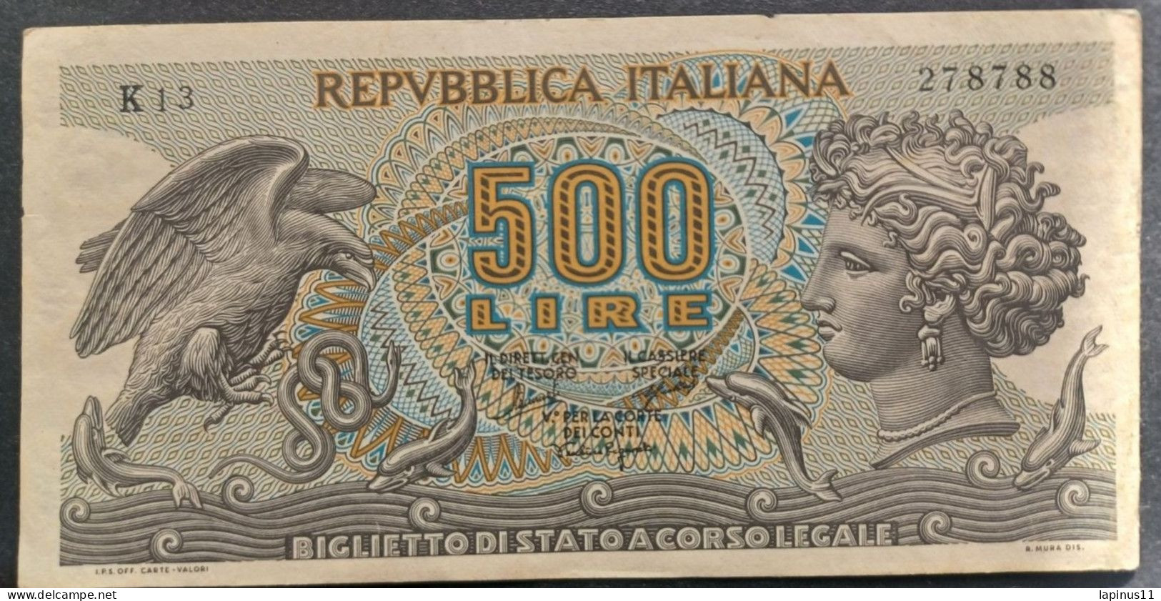 BANKNOTE ITALY 500 LIRE 1966 PRINTED GUBBELS SIGNORETTI UNCIRCULATED - 500 Liras