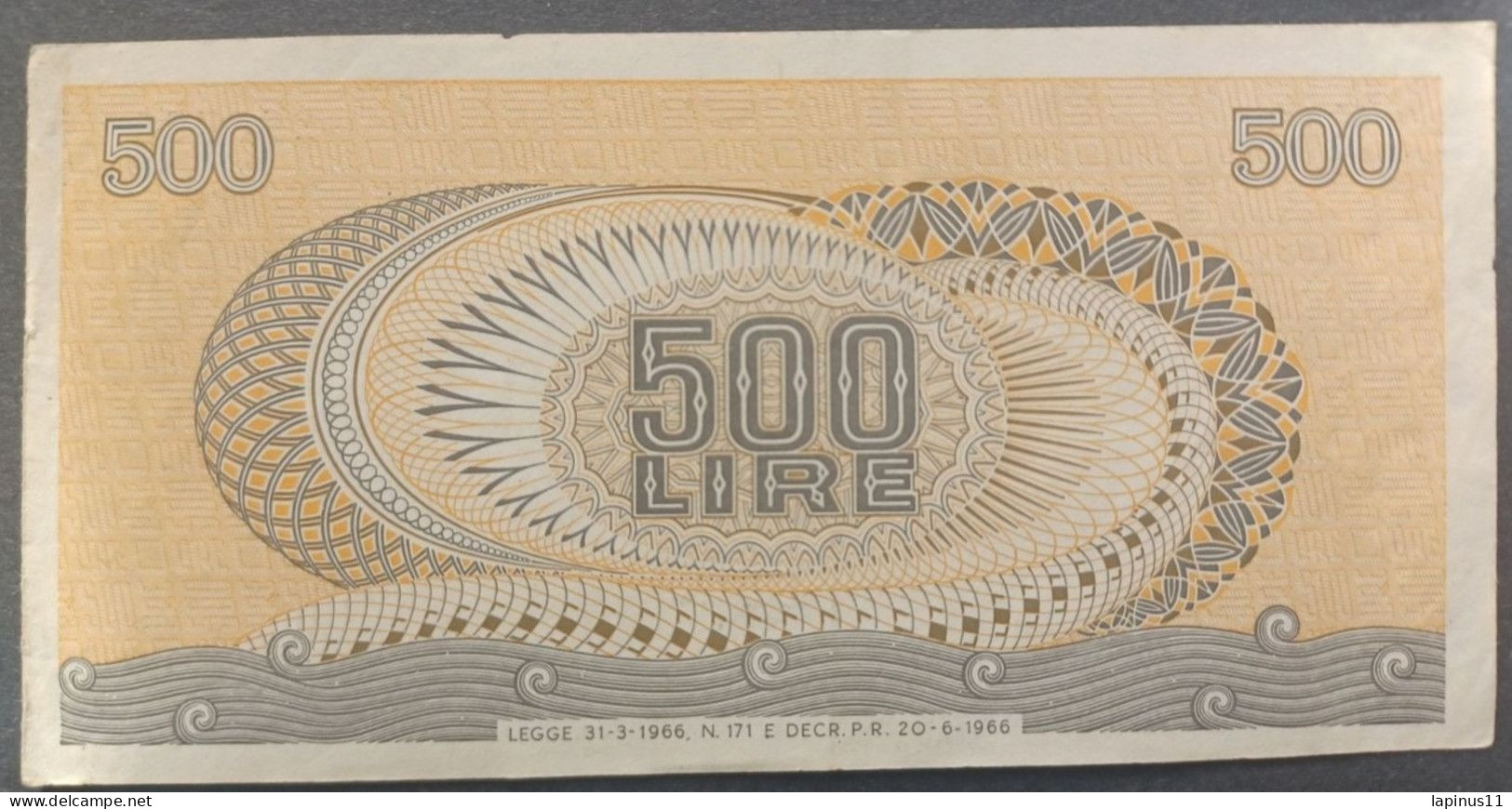 BANKNOTE ITALY 500 LIRE 1966 PRINTED GUBBELS SIGNORETTI UNCIRCULATED - 500 Lire