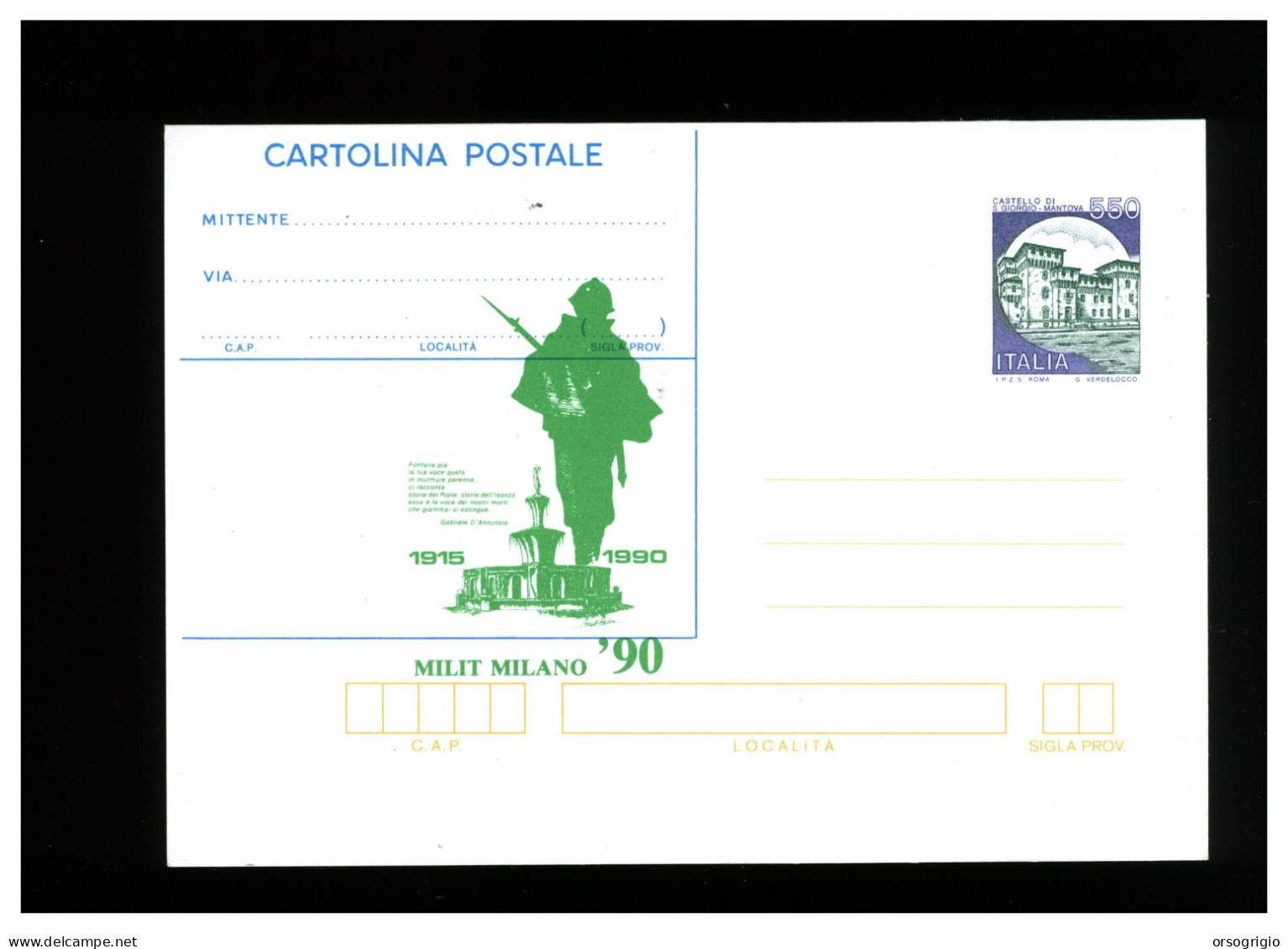 ITALIA - MILANO - 1990 - 75° Anniversario GUERRA 1915/18   FANTE -  Fontana Piazza Bausan Citata Da Gabriele D'Annunzio - Guerre Mondiale (Première)