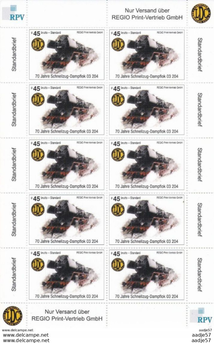 Deutschland Germany - RPV 70 Jahre Schnellzug- Dampflok Regio Post MNH** - Trenes