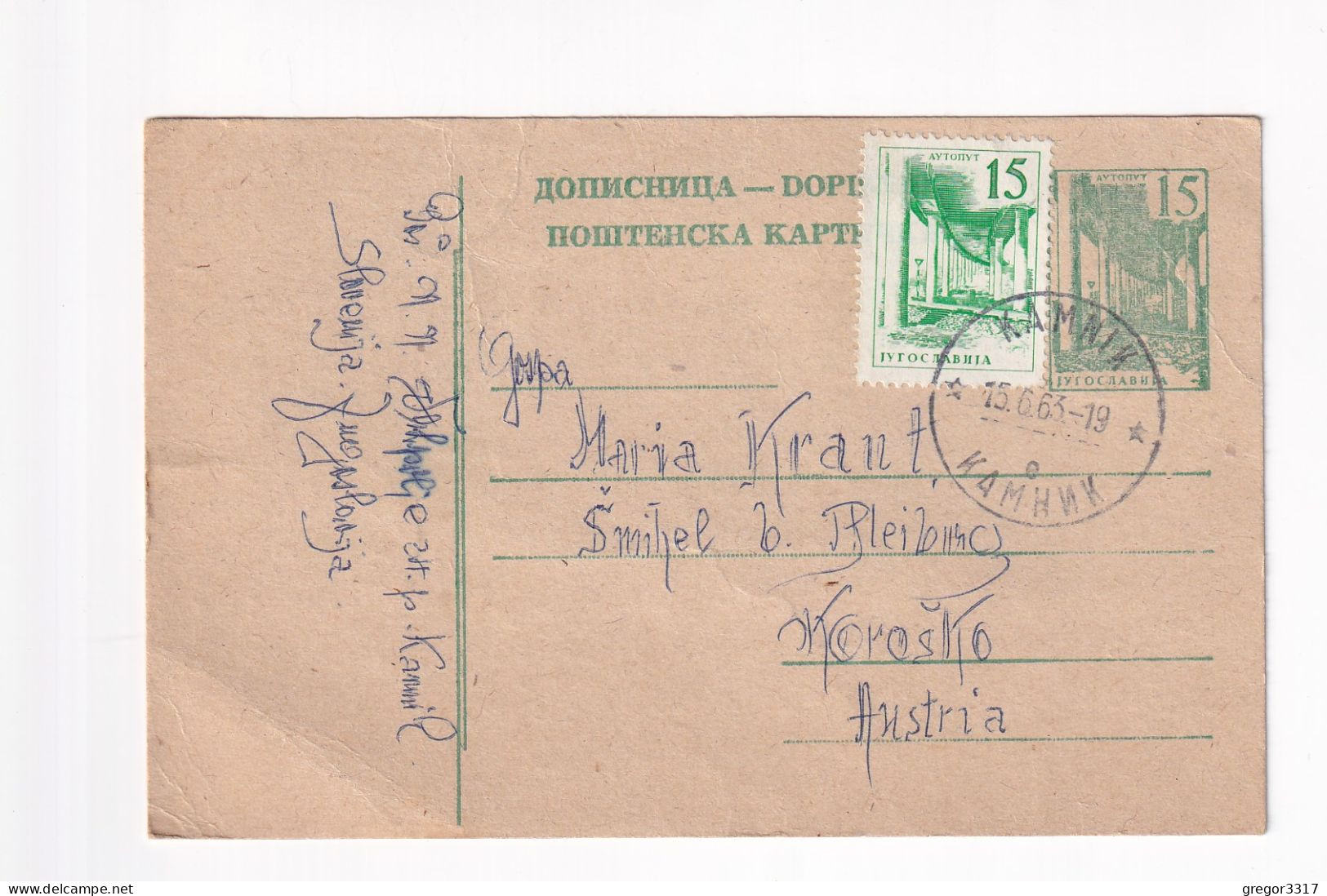 E6275) KAMNIK Slowenia - 1963 - Alte Postkarte Ganzsache Nach Bleiburg - Slovénie