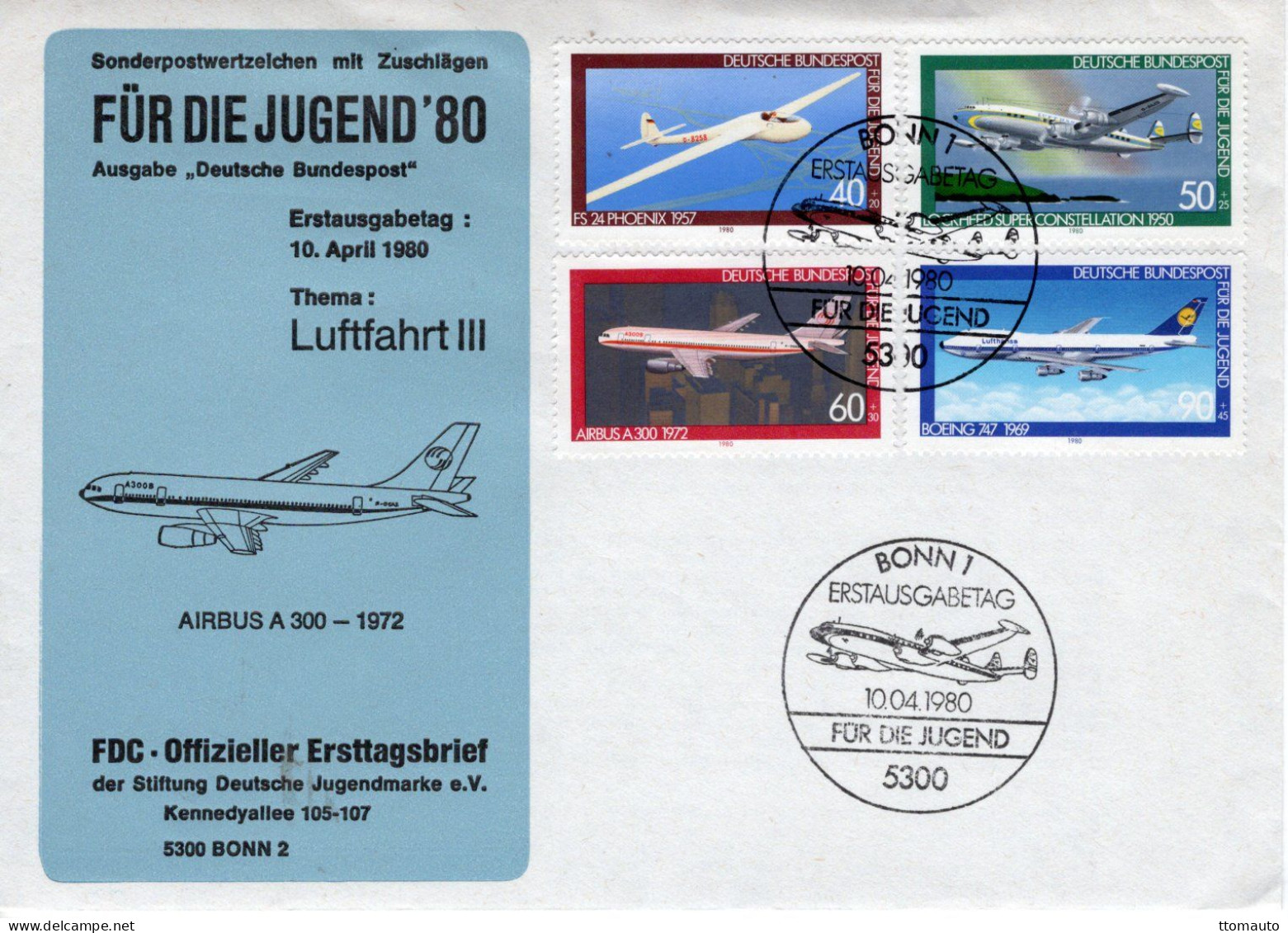 Deutschland FDC - Phoenix FS24-SuperConstellation-Airbus A300-Boeing 747 - 4v Envelope Prémier Jour - Avions