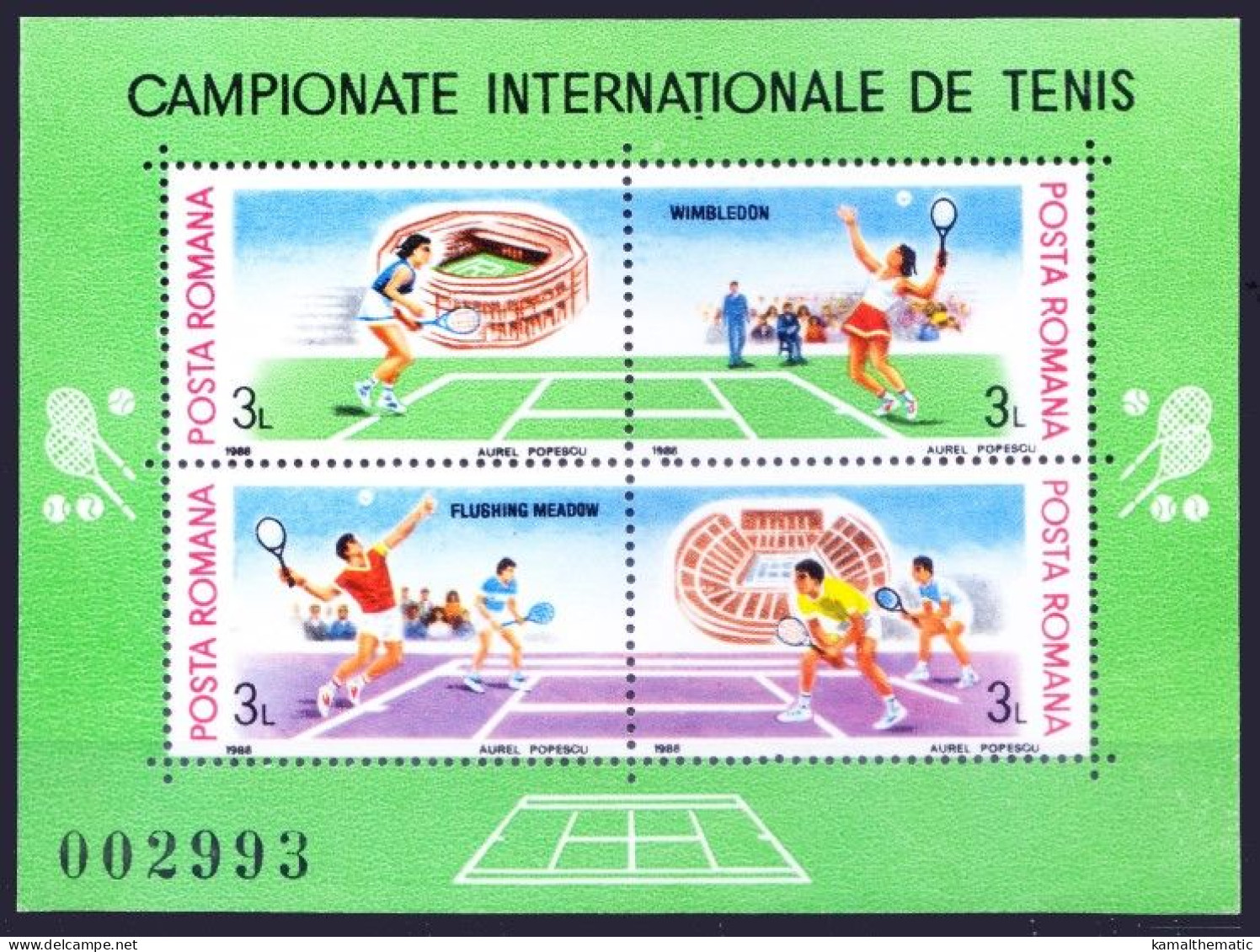 Romania 1988 MNH SS, International Tennis Championships, Sports - Tenis