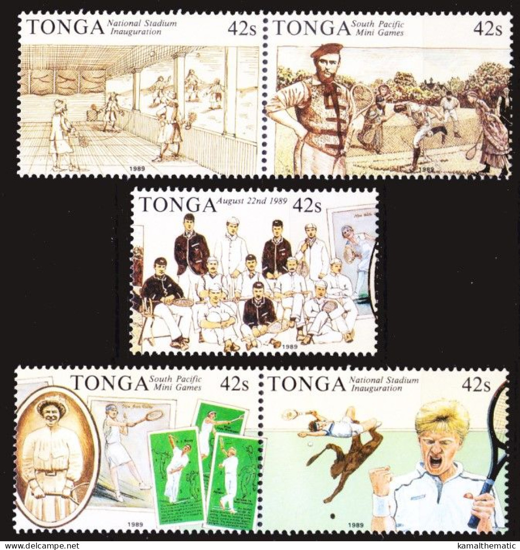 Tonga 1989 MNH 5v, Tennis Through The Ages, Sports - Tennis