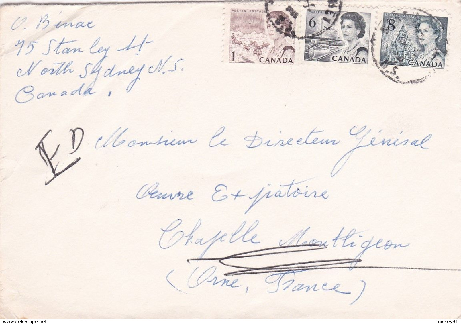 CANADA--1973--Lettre De NORTH SYDNEY  Pour LA CHAPELLE MONTLIGEON -61-(France) ..timbre ..cachet - Brieven En Documenten