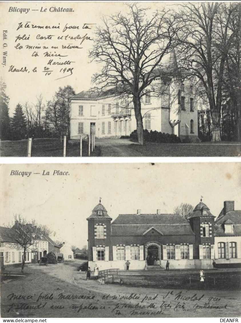 BLICQUY : Le Château + La Place ( 2 Cartes ). - Leuze-en-Hainaut