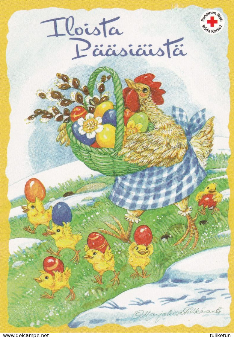 Postal Stationery - Cock - Chicken Carrying The Basket - Chicks - Eggs - Red Cross - Suomi Finland - Postage Paid - Ganzsachen