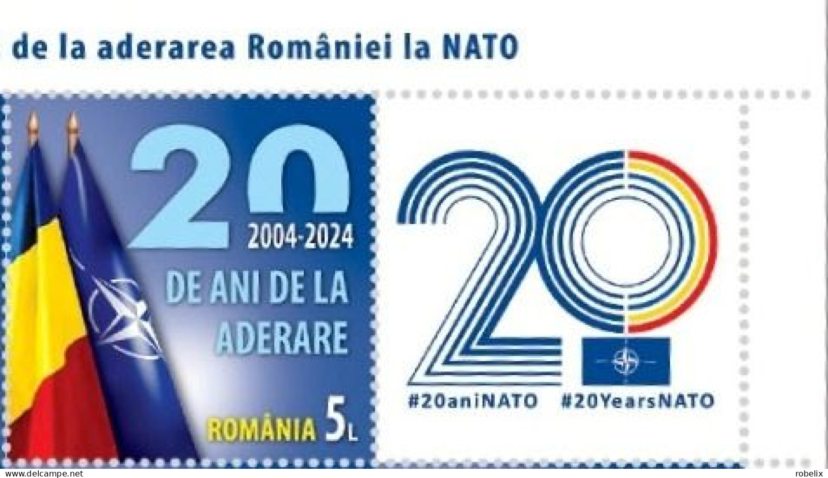 ROMANIA 2024 - 20 YEARS SINCE ROMANIA’S ACCESSION TO NATO  Set Of 2 Stamps With Labels MNH** - NATO