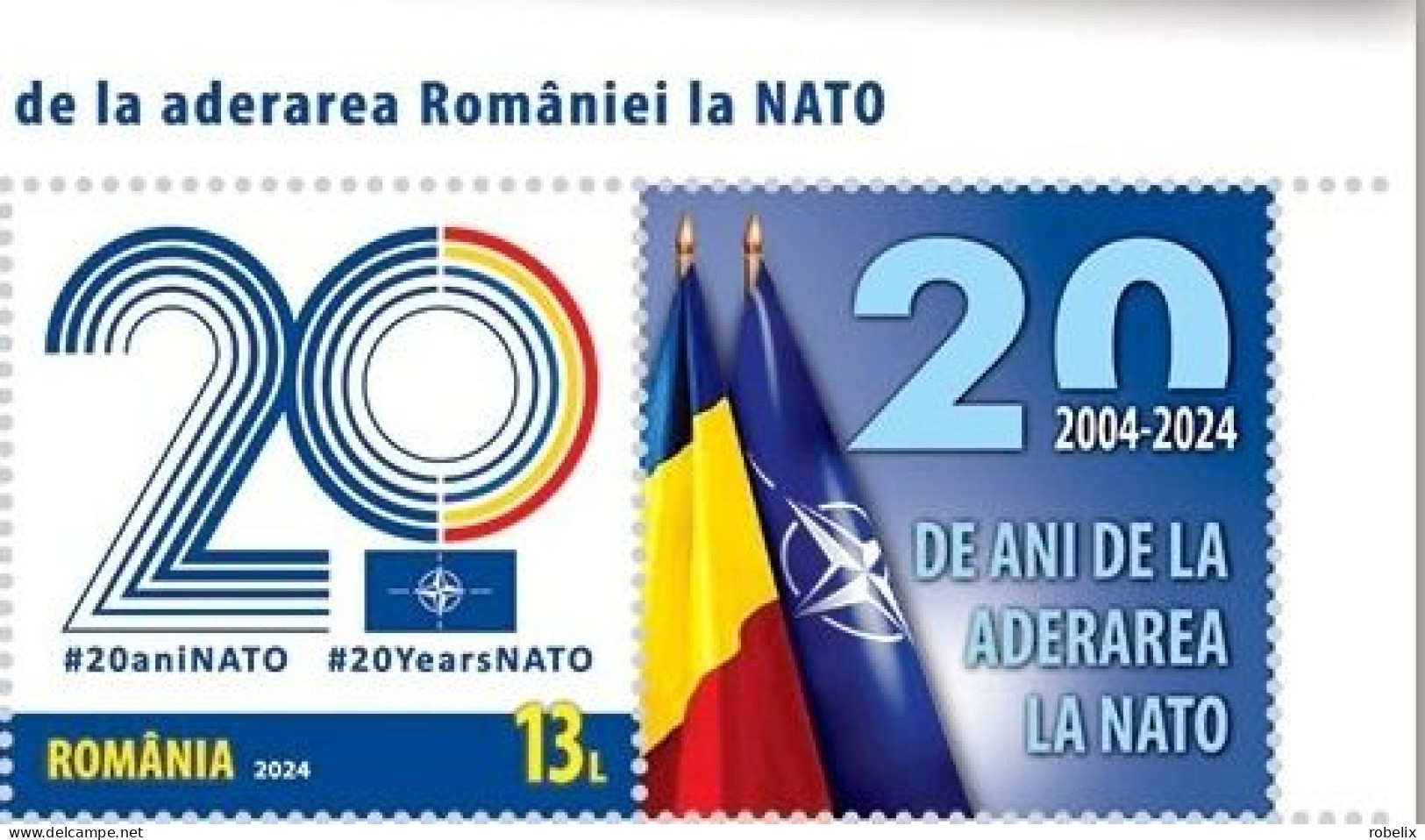 ROMANIA 2024 - 20 YEARS SINCE ROMANIA’S ACCESSION TO NATO  Set Of 2 Stamps With Labels MNH** - NAVO