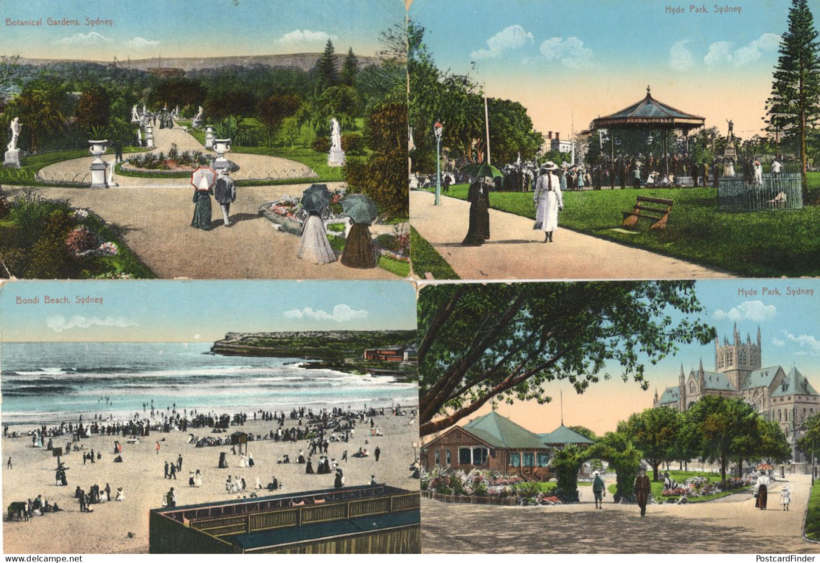 Hyde Park Bondi Beach Botanical Gardens Sydney 4x Old Postcard S - Sydney