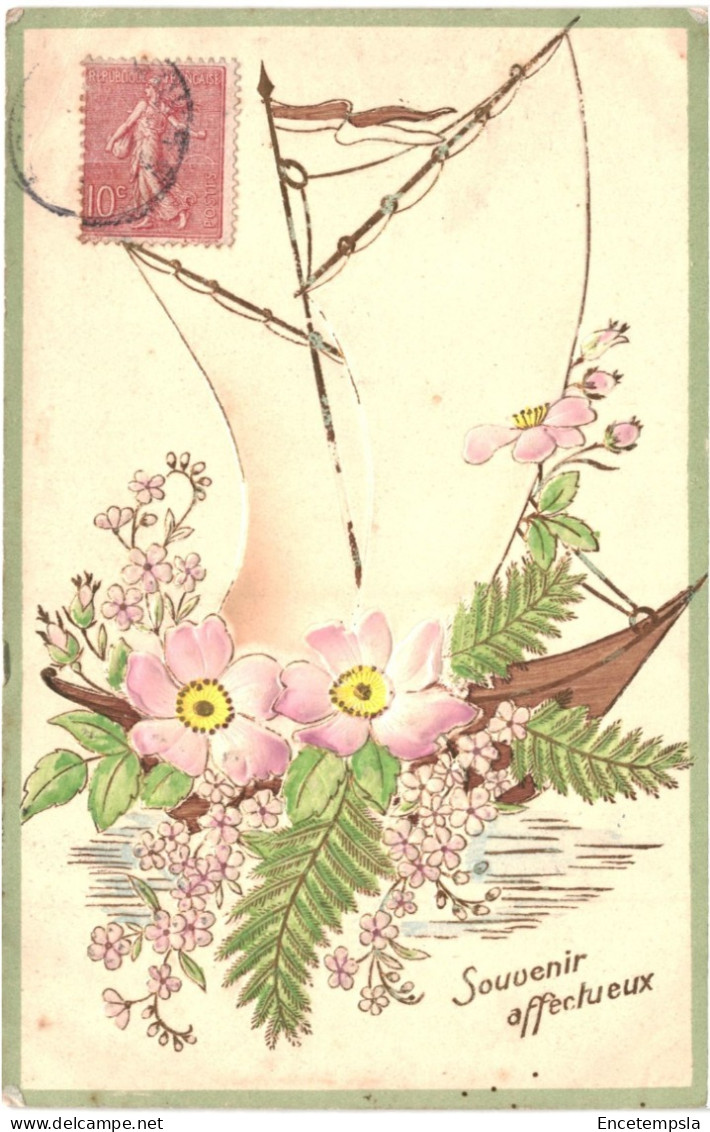 CPA Carte Postale Légèrement Gaufrée  France Souvenir Affectueux Un Voilier Et Des Fleurs   VM79172 - Autres & Non Classés