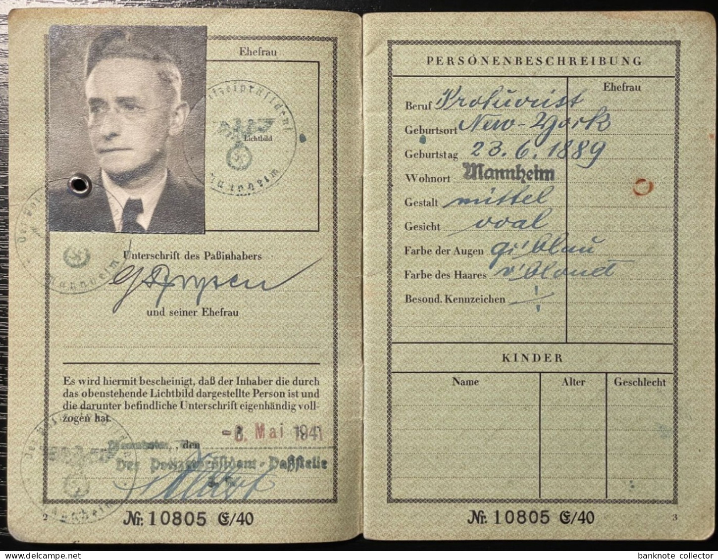 Deutschland, Germany - Deutsches Reich - Reisepass - Selten 1941 ! - 1939-45