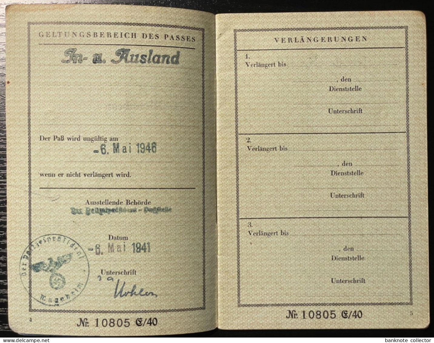 Deutschland, Germany - Deutsches Reich - Reisepass - selten 1941 !