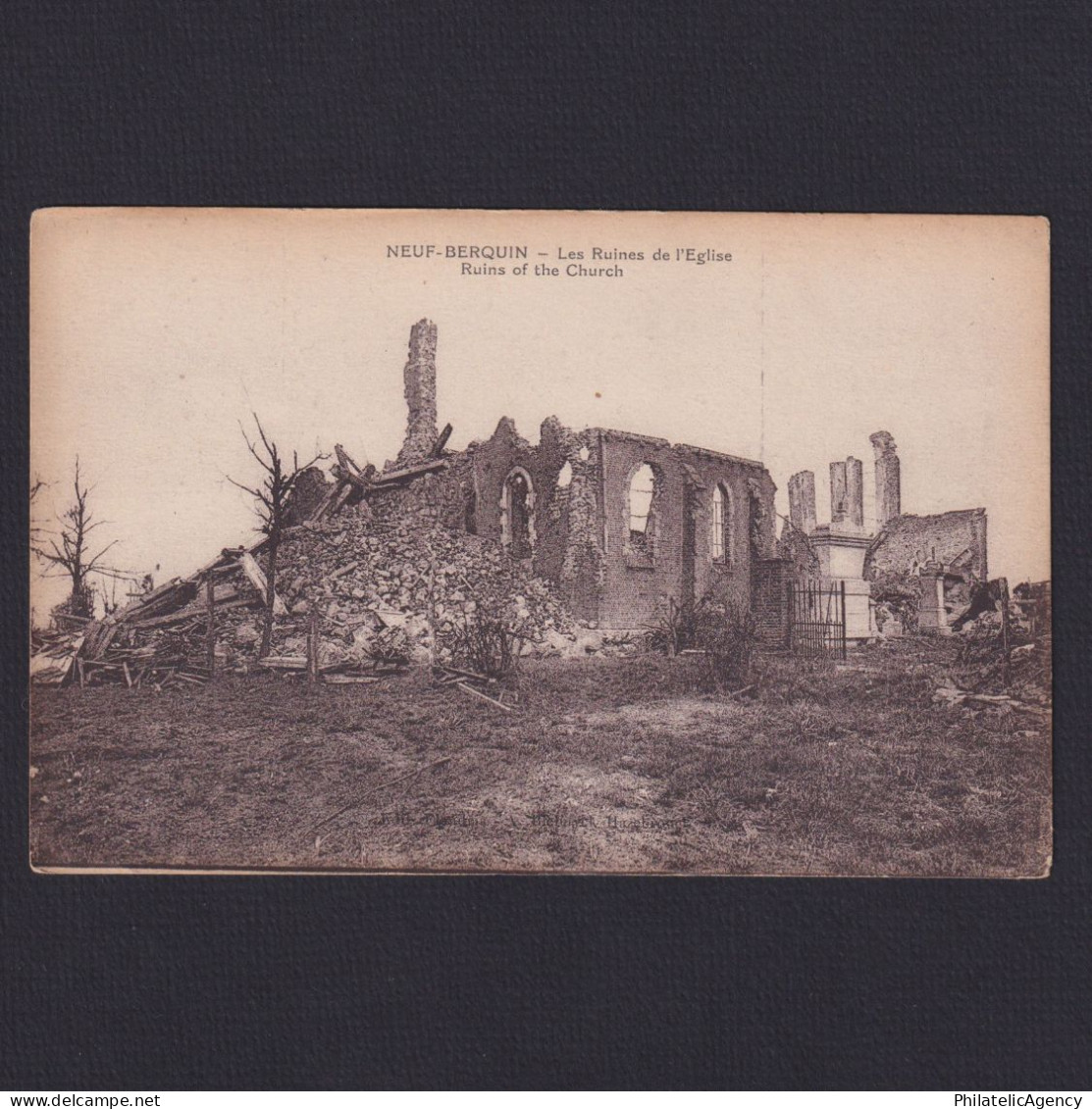 FRANCE, Postcard WWI, Neuf-Berquin, Les Ruines De L'Eglise, Unused - Weltkrieg 1914-18